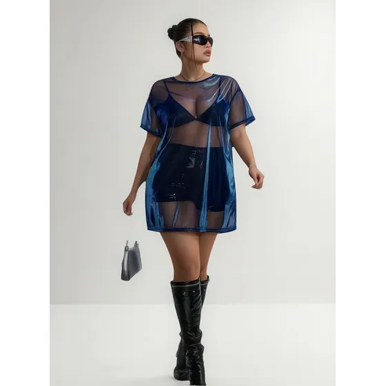 Vestido Roxo Brilho Tipo Camiseta Plus Size Tam. G4