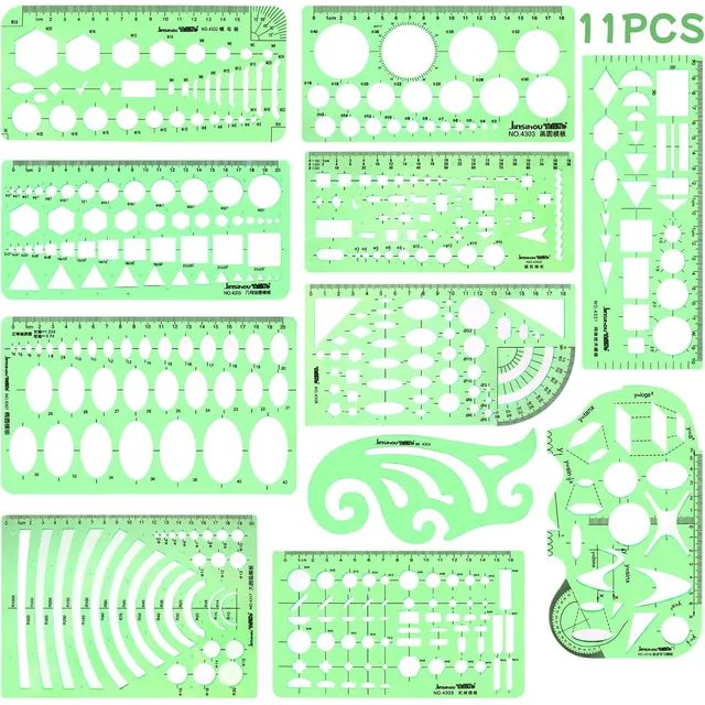 Regla Plantilla De Dibujos Geometricos Set De 11