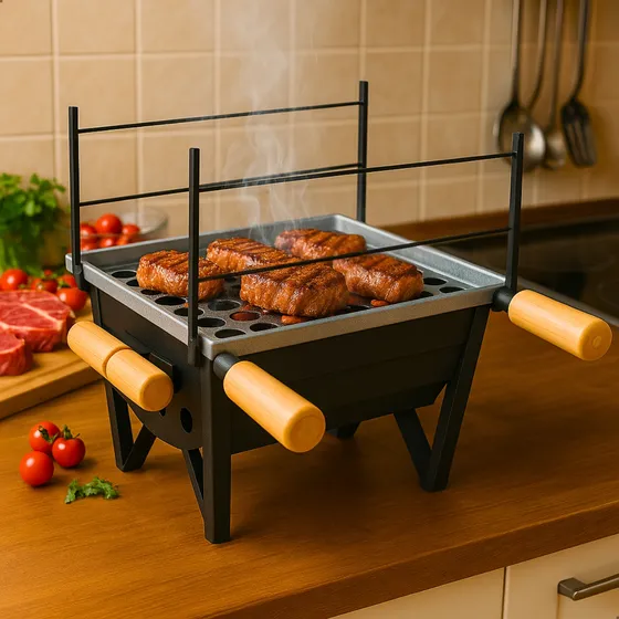 Churrasqueira De Mesa Portátil Com Grelha Aço 35cm De Carvão