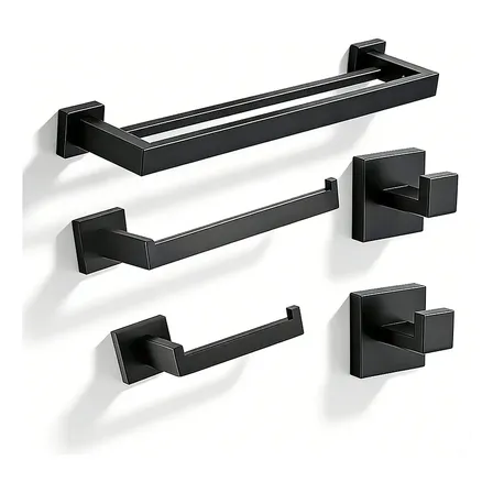 Acessórios Quadrado Porta Toalha Banho Luxo Preto 5 Pçs Preto