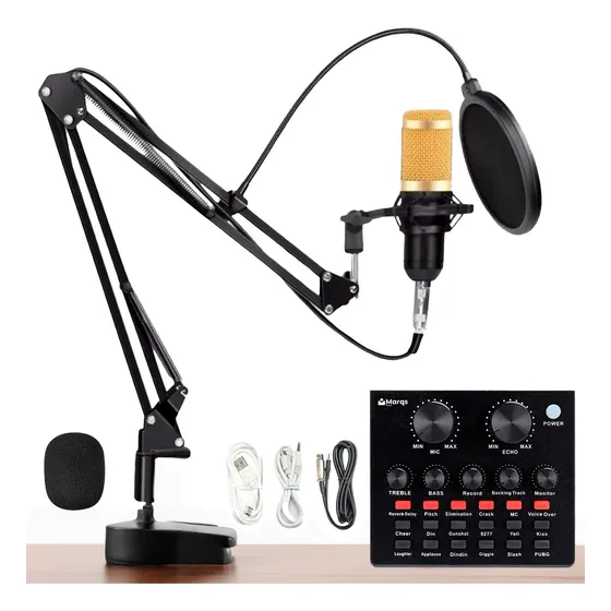 Kit Interface Mesa V8 + Microfone Bm800 Com Braço Articulado Podcast Streamer Marqs Home