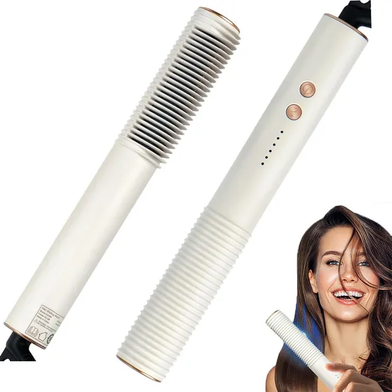 Plancha De Pelo 2 En 1 Y Rizador, Cepillo De Calor Alisador Y Peine De Pelo Para Cabello Rizado, Antiescaldaduras, Con 5 Temperaturas De Calentamiento Rápido