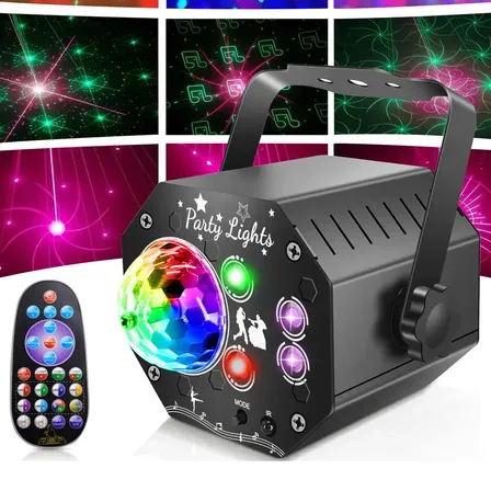 DJ LUCES LED POR LÁSER RGB UV ESTROBOSCÓPICO CON REMOTO