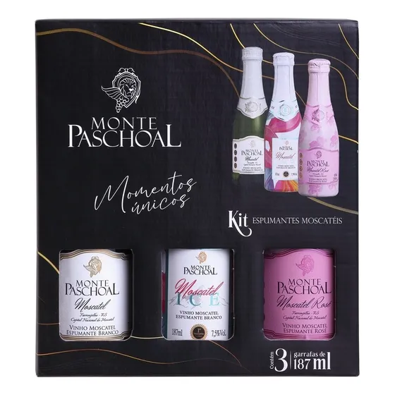 Kit 3 Mini Espumantes Moscateis 187ml - Monte Paschoal