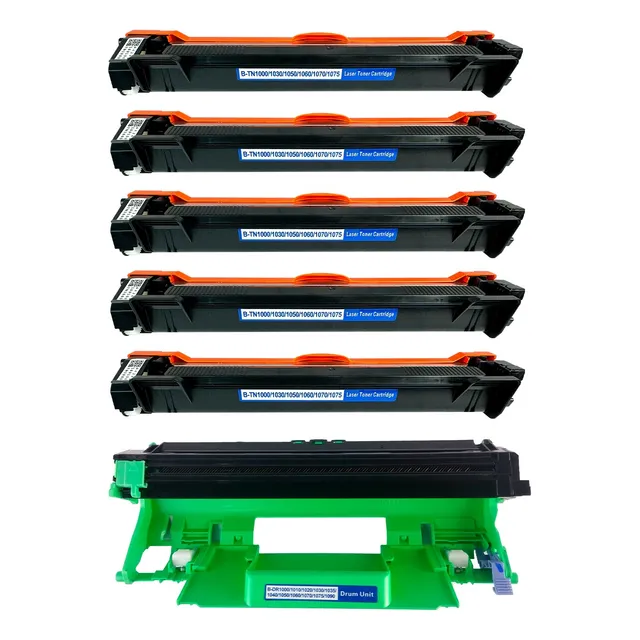 Kit Pack / 5 Toner Tn1060 + 1 Tambor Drum Dr1060 Compatible Negro