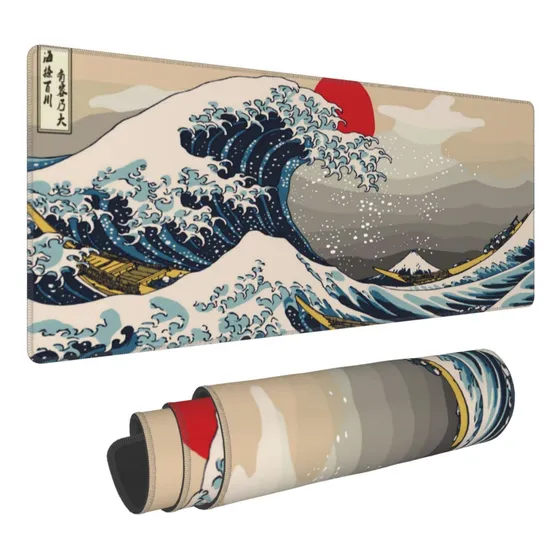 Alfombrilla Mouse Japonesa Para Juego Ola Marina Xl Larga X