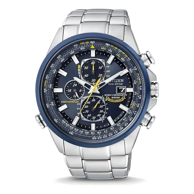 Reloj Citizen At802054l Ecodrive Crono Color De La Malla Plateado Color Del Bisel Azul Color Del Fondo Azul