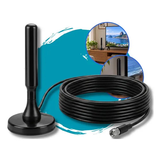 Antena Digital Interna Para Tv 4k Hdtv Cabo 4m Base Magnétic