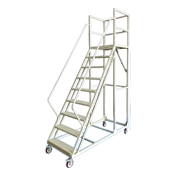 Escalera Con Barandas, Plataforma, Rueda. Acero. 8 Escalones Crema