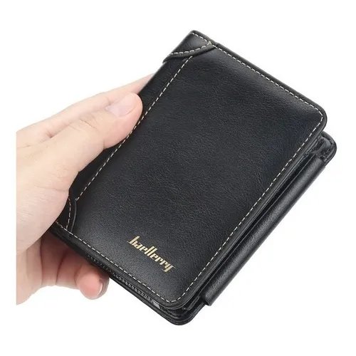 Carteira De Couro Pu Bolso C/ Zíper Cartões Moedas Masculina