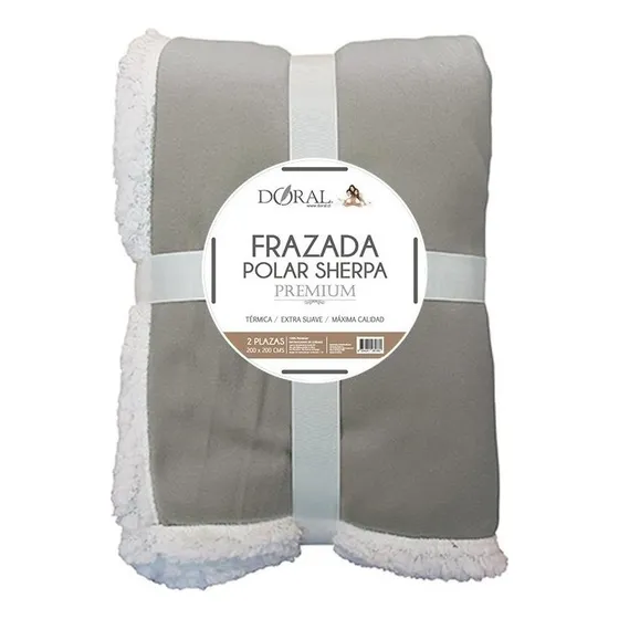 Frazada Polar Sherpa Premium 2 Plazas Doral Color Gris