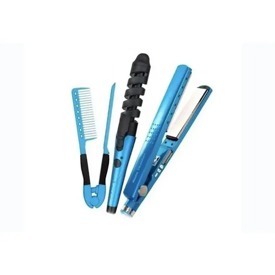 Kit Combo De Plancha De Cabello  + Rizador Y Peine Plancha
