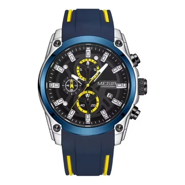 Reloj Megir Hombre Sport Cronógrafo Azul Amarillo Oferta!!