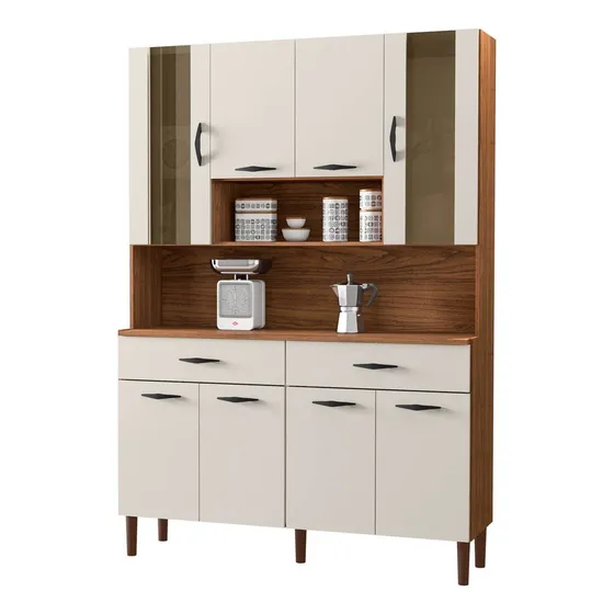 Armário De Cozinha 121cm Bruna Nogueira/off White Cor Branco