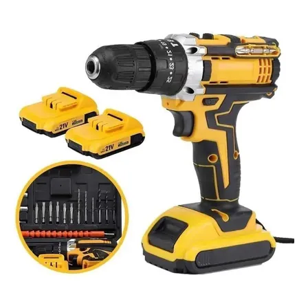 Parafusadeira Furadeira 21v 2 Baterias Profissional Bivolt Amarelo E Preto 127/220v 60 Hz