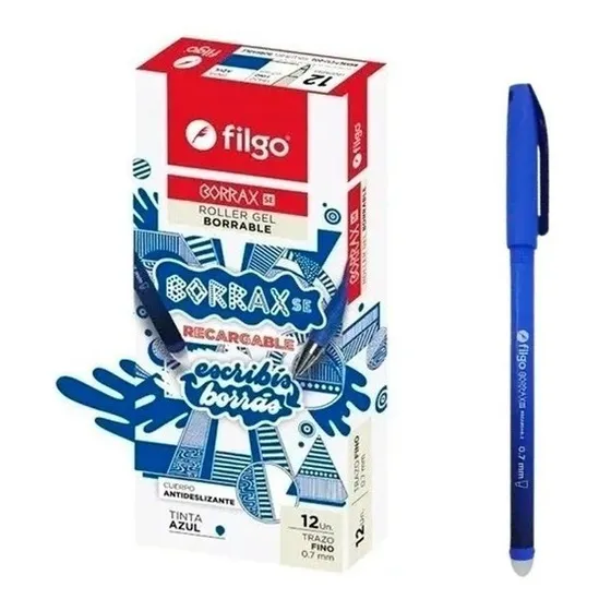 12 Lapiceras Roller Borrable Filgo Borrax Se Goma Fricción