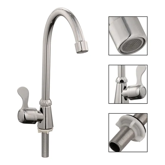 Grifo Agua Fría Con Cuello Tipo Ganso En Material Acero Inoxidable 304 Con Acabado Cromado Brillante Racor Extralargo Para Lavaplatos Línea Fish