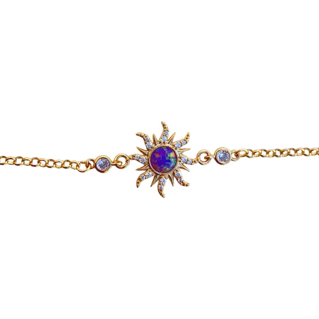 Pulsera Sol De Rapunzel | Brazalete De Plata Y Opalo + Caja