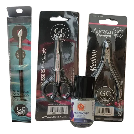 Kit Alicata Tijera Empujador+ Removedor Cutic Gc Nails