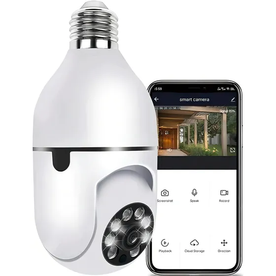 Câmera De Segurança Hw Wi-fi 360° Lâmpada E27 Full Hd Visão Noturna Colorida Áudio Sensor Movimento Ip