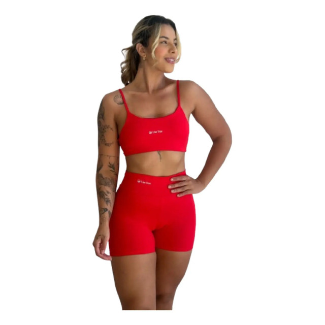 Conjunto Fitness Virginia Top Shorts Meia Coxa Cintura Alta Conjunto Fitness Virginia Top Shorts Meia Coxa Cintura Alta