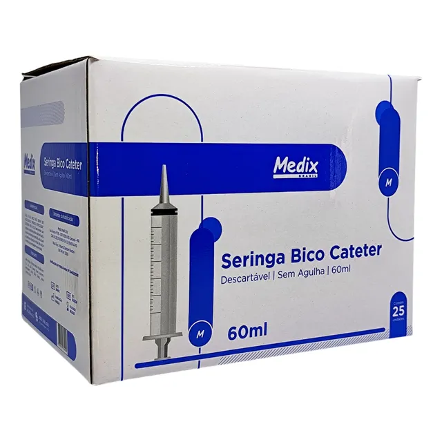 Seringa HiPodérmica 60ml Bico Cateter Caixa Com 25 Unidades
