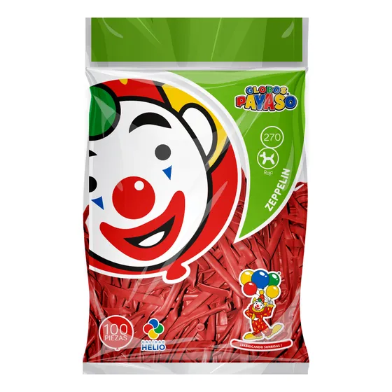Globo Latex Payaso Zepelin #270 5x152cm, Bolsa 100 Piezas Color Rojo 270 Largo