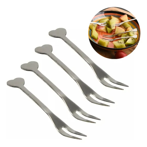 Mini Garfinhos Petisco Fondue C/24 Coração Aço Inox 10x1 Cm