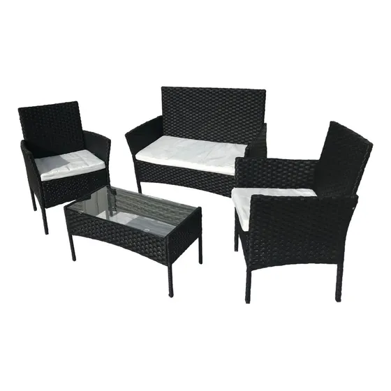 Juego De Sala Para Jardin De Mimbre Para Exteriores Cafe Estructura Negro Ilios Innova