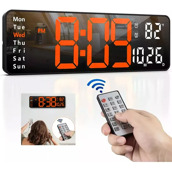 Reloj De Pared Digital Led Con Termómetro, Fecha,alarma,13in