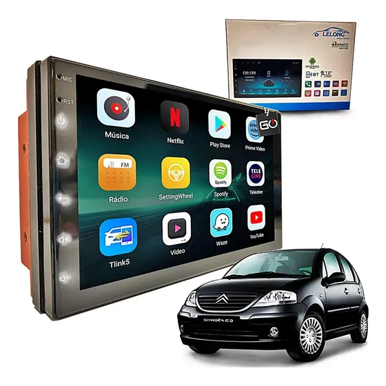 Kit Central Multimidia Android 13 Gps Espelha iPhone Youtube Cor Citroên C3 2003 2004 2005 2006 2007 2008 2009 2010 2011