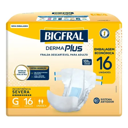 Fralda Geriátrica Derma Plus Unissex 16 Unidades G Bigfral Grande
