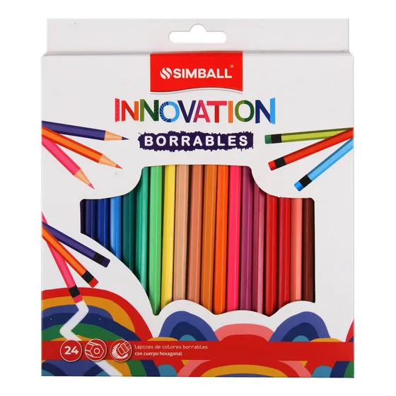 Lápices De Colores Borrables Largos X 24 Colores Simball