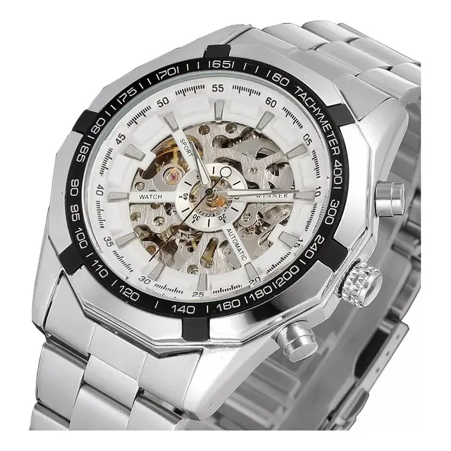 Reloj Automático Hombre Diseño Skeleton Fondo Blanco
