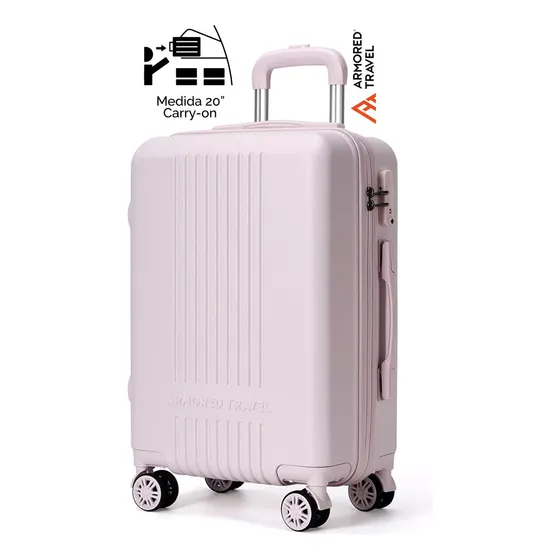 Maleta De Viaje Rígida Carry On De Mano Cabina Rosa 20 Pulgadas 10 Kg Con Candado Alta Seguridad Tsa Lock Armored Travel