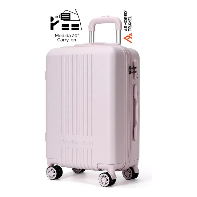Maleta De Viaje Rígida Carry On De Mano Cabina Rosa 20 Pulgadas 10 Kg Con Candado Alta Seguridad Tsa Lock Armored Travel