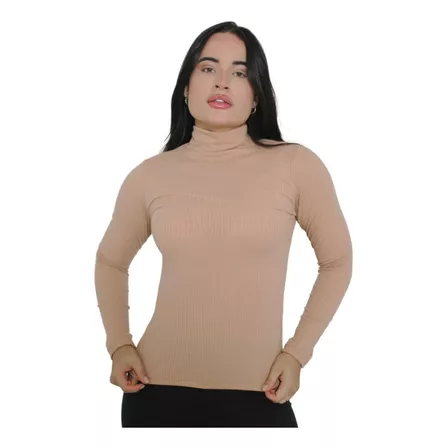 Blusa Cacharrel Manga Longa Segunda Pele Gola Alta Feminina