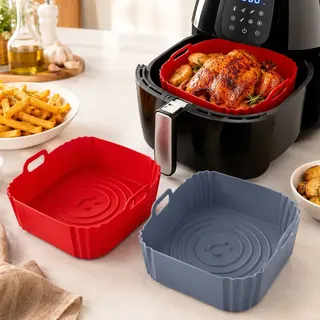 02 Forma Silicone Retangular Reutilizavel Air Fryer Limpo Forma De Cozimento Em Silicone Ideal Para Fritadeiras