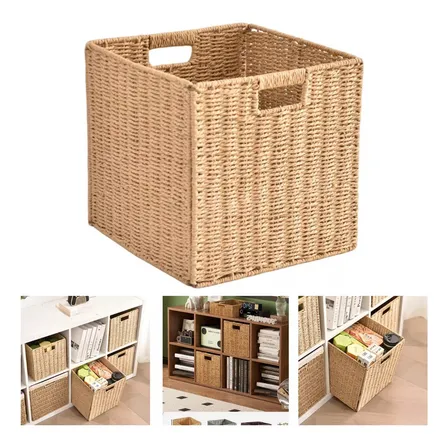 Canasto Organizador Decorativo Mimbre Beige Plegable