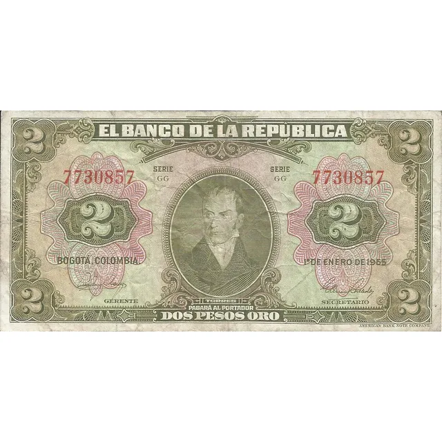 Colombia 2 Pesos Oro 1 Enero De 1955 - 7 Dígitos