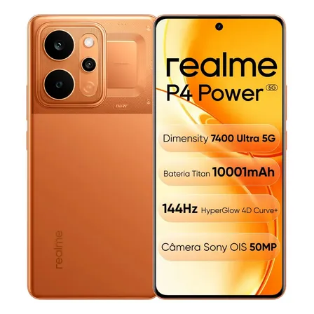 Celular Smartphone Realme P4 Power 5g 256gb 8gb (+10gb ram virtual boost),Bateria 10001mah, Tela HyperGlow 4D Curve+, 144 Hz AMOLED, Dimensity 7400 Ultra 5g Chip, Câmera Sony de 50 MP com OIS,Laranja