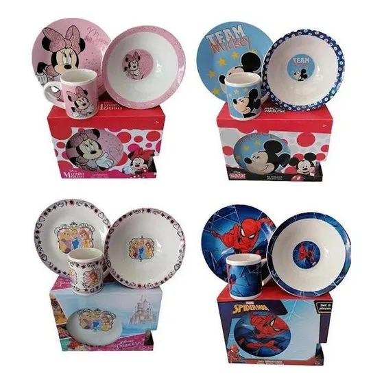 Set 3pcs Desayuno Loza Plato Bowl Tazón Disney Niños Niñas Color Spider-man