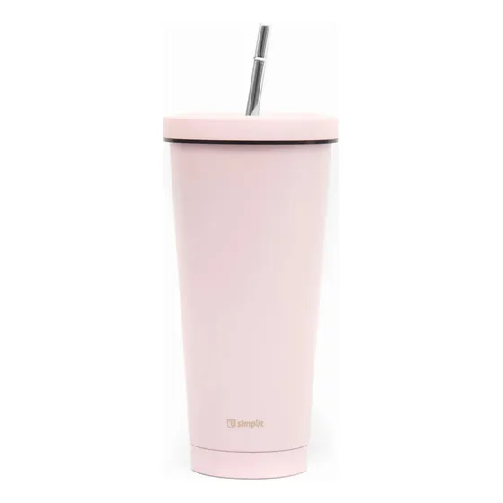 Vaso Térmico Tumbler 750ml Tapa Y Bombilla Rosado Simplit