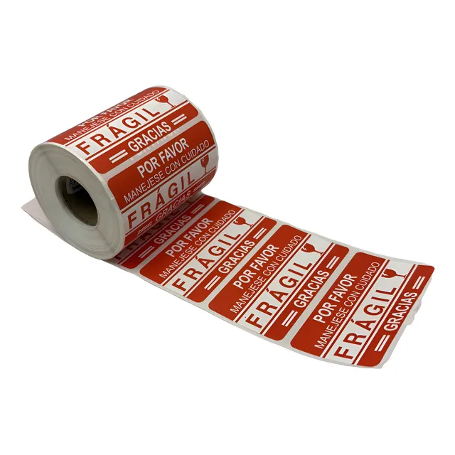 500 Stickers 75x 40mm Fragil Paquete Con Mercancía Delicada