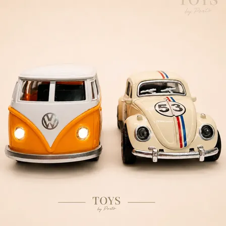Kit Kombi Miniatura + Fusca Herbie Miniatura Coleção Metal Amarelo