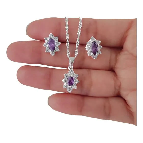 Conjunto Lady Circón Amatista De Plata 