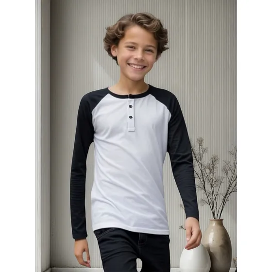 Remera Niños Manga Larga Combinada Con Botones Guimel Kids