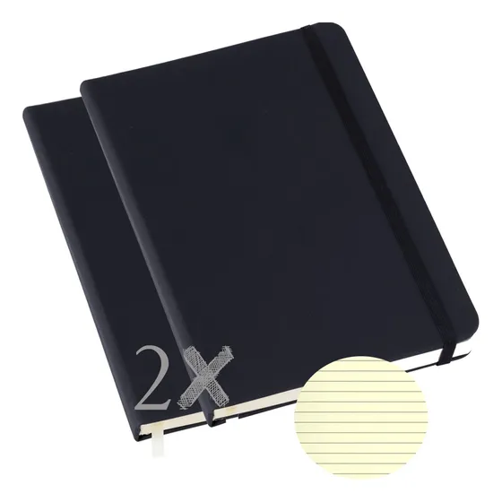 Kit 2 Caderneta Tipo Moleskine Executiva Couro Agenda 80fl
