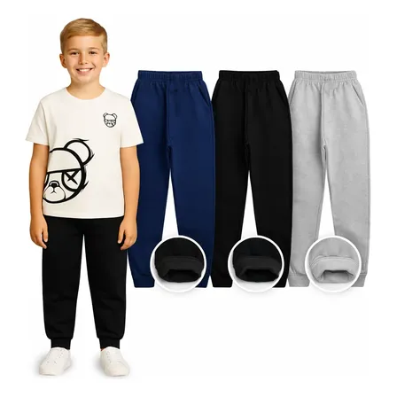 Kit 3 Calças De Moletom Peluciado Flanelado Infantil Juvenil Sortido Liso 06
