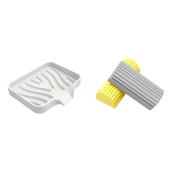 Set Jabonera De Silicona Baño Esponja Absorbente Limpieza